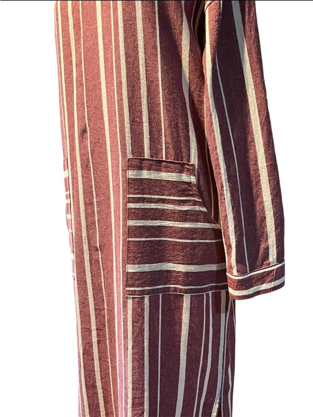 NWT entro Burgundy and Cream Stripe Maxi Capri Dress Roll Sleeves 100% Cotton S - Picture 8 of 15